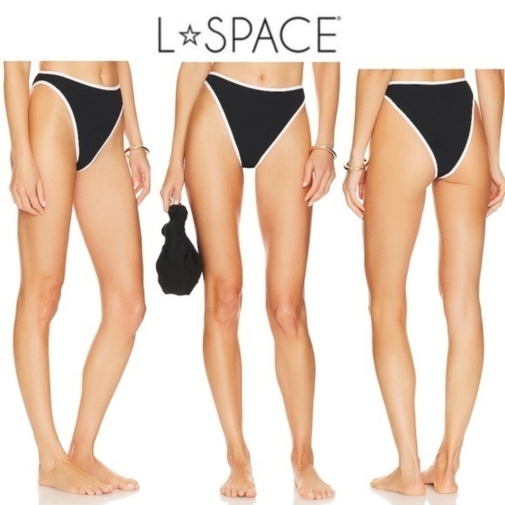 L*Space Nora Ribbed Bikini Bottom in Black & Cream sz S 99$